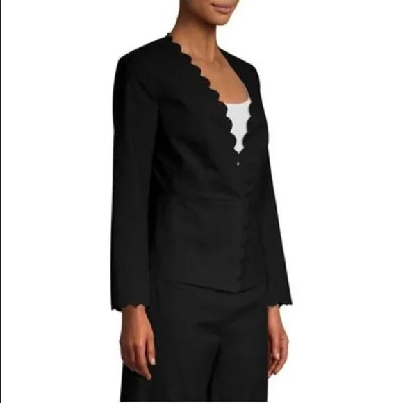 Rebecca Taylor Scalloped Blazer 6 Jacket Suit Black Long Sleeve Top Peplum Small
